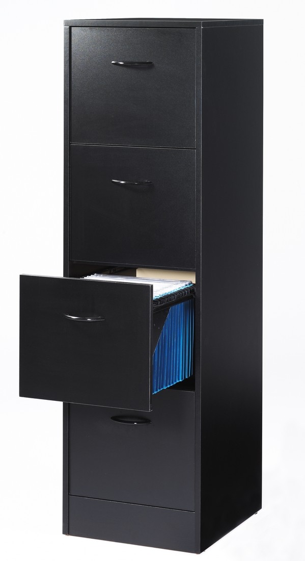 Classeur pour dossiers Sil-138cm-4 tiroirs-noir/chêne Moderne - Parisot