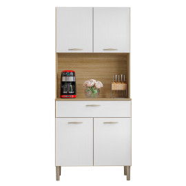 Buffet de Cuisine 4 Portes 1 Tiroir Chêne et Blanc L 74.5 H 170.5 P 36.3 cm