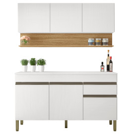 Cuisine Equipée 6 Portes 1 Tiroir Chêne et Blanc Largeur 150 cm