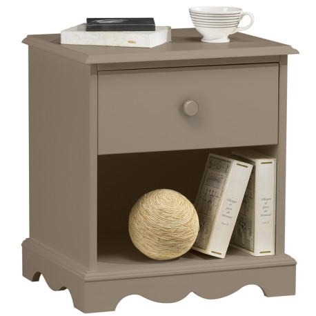 Chevet Taupe 1 Tiroir 1Niche style Anglais L 51 H 56.5 P 42.5 cm