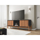 Meuble TV 72 Pouces Chêne et Noir 2 Portes 4 Niches L 180.6 H 62.6 P 36 cm