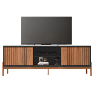 Meuble TV 72 Pouces Chêne et Noir 2 Portes 4 Niches L 180.6 H 62.6 P 36 cm