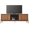 Meuble TV 72 Pouces Chêne et Noir 2 Portes 4 Niches L 180.6 H 62.6 P 36 cm