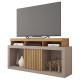 Meuble TV 55 Pouces Chêne et Gris 1 Porte 6 Roulettes L 136 H 74 P 39 cm