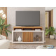 Meuble TV 55 Pouces Chêne et Blanc 1 Porte 6 Roulettes L 136 H 74 P 39 cm