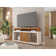 Meuble TV 55 Pouces Chêne et Blanc 1 Porte 6 Roulettes L 136 H 74 P 39 cm