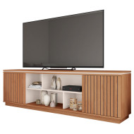 Meuble TV 72 Pouces Chêne et Blanc 2 Portes 8 Roulettes L 180 H 57 P 38 cm