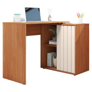 Bureau d'angle Miel et Blanc Armoirette 1 Porte 3 Niches L 139.9 H 75 P 45.1 cm