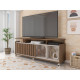 Meuble TV 65 Pouces Noyer et Blanc 7 Niches 6 Roulettes L 160 H 63.4 P 38 cm