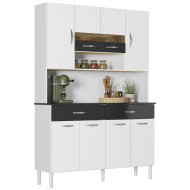 Buffet 8 Portes 2 Tiroirs 9 Niches Blanc et Noir Vogue L 122.5 H 176 P 36.3 cm