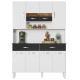 Buffet 8 Portes 2 Tiroirs 9 Niches Blanc et Noir Vogue L 122.5 H 176 P 36.3 cm