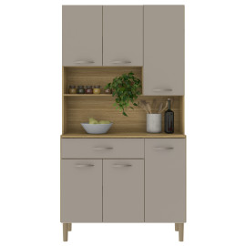 Buffet de Cuisine 6 Portes 1 Tiroir Chêne Taupe 7 Niches L 90.9 x173.5 x36.3 cm