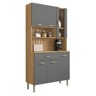 Buffet de Cuisine 6 Portes 1 Tiroir Chêne et Gris Largeur 91 cm