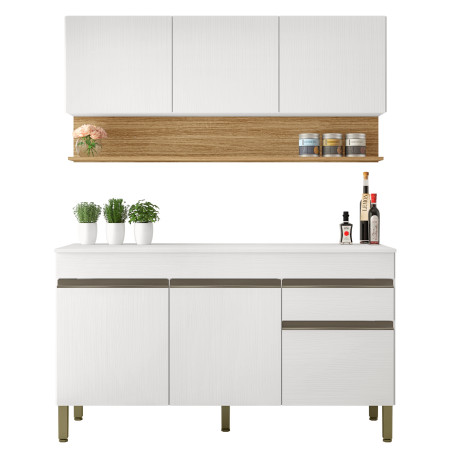 Cuisine Equipée 6 Portes 1 Tiroirs Chêne et Blanc Largeur 120 cm