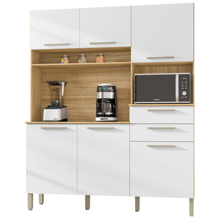 Buffet de Cuisine 6 Portes 2 Tiroirs Chêne et Blanc Largeur 161 cm