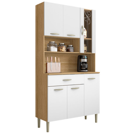 Buffet de Cuisine 6 Portes 1 Tiroir Chêne et Blanc Largeur 91 cm