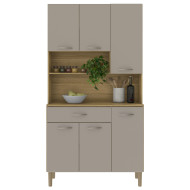 Buffet de Cuisine 6 Portes 1 Tiroir Chêne et Vanille 7 Niches Largeur 91 cm