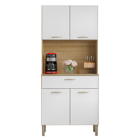 Buffet de Cuisine 4 Portes 1 Tiroir Chêne et Blanc Largeur 74.5 cm