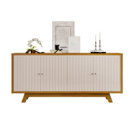 Buffet 4 Portes 180 cm Blanc Ecru et Chêne