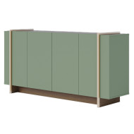 Buffet Bas 4 Portes Vert Olive et Chêne 6 Niches L 160 H 79.7 P 42.5 cm