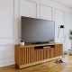 Meuble TV 70 Pouces Chêne 4 Portes 7 Niches 6 Roulettes L 180 H 61.4 P 42.8 cm