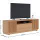 Meuble TV Bar 70 Pouces Chêne 3 Portes 5 Niches Roulettes L 180 H 60.2 P 44.9 cm