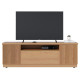 Meuble TV Bar 70 Pouces Chêne 3 Portes 5 Niches Roulettes L 180 H 60.2 P 44.9 cm