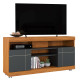 Meuble TV 47 Pouces Chêne et Anthracite 2 Portes 5 Niches Roulettes L 136 H 69.8 P 37.4 cm