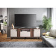 Meuble TV Bar 70 Pouces Noyer et Blanc 3 Portes 4 Niches Pieds Métal L 180 H 64 P 40.3 cm