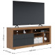 Meuble TV 65 Pouces Chêne et Anthracite 2 Portes 6 Niches Roulettes L 160 H 68 P 37.4 cm