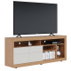 Meuble TV 65 Pouces Chêne et Blanc 2 Portes 6 Niches Roulettes L 160 H 68 P 37.4 cm