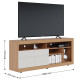 Meuble TV 65 Pouces Chêne et Blanc 2 Portes 6 Niches Roulettes L 160 H 68 P 37.4 cm