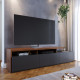 Meuble TV Bar 70 Pouces Chêne et Anthracite 3 Portes 6 Niches L 210 H 50.6 P 45.3 cm