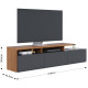 Meuble TV Bar 70 Pouces Chêne et Anthracite 3 Portes 6 Niches L 210 H 50.6 P 45.3 cm