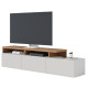 Meuble TV Bar 70 Pouces Chêne et Blanc 3 Portes 6 Niches L 210 H 50.6 P 45.3 cm