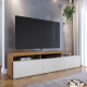 Meuble TV Bar 70 Pouces Chêne et Blanc 3 Portes 6 Niches L 210 H 50.6 P 45.3 cm