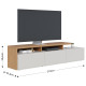 Meuble TV Bar 70 Pouces Chêne et Blanc 3 Portes 6 Niches L 210 H 50.6 P 45.3 cm