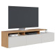 Meuble TV Bar 70 Pouces Chêne et Blanc 3 Portes 6 Niches L 210 H 50.6 P 45.3 cm