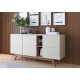 Buffet Bas 3 Portes 7 Niches Blanc et Chêne 5 Pieds Bois L 160 H 80.2 P 44.5 cm