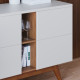 Buffet Bas 3 Portes 7 Niches Blanc et Chêne 5 Pieds Bois L 160 H 80.2 P 44.5 cm