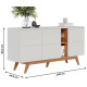 Buffet Bas 3 Portes 7 Niches Blanc et Chêne 5 Pieds Bois L 160 H 80.2 P 44.5 cm