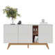 Buffet Bas 3 Portes 7 Niches Blanc et Chêne 5 Pieds Bois L 160 H 80.2 P 44.5 cm