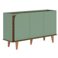 Buffet Bas 3 Portes 5 Niches Vert Olive et Chêne 5 Pieds Bois L 136 H 79.2 P 39.3 cm