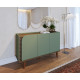 Buffet Bas 3 Portes 5 Niches Vert Olive et Chêne 5 Pieds Bois L 136 H 79.2 P 39.3 cm