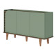 Buffet Bas 3 Portes 5 Niches Vert Olive et Chêne 5 Pieds Bois L 136 H 79.2 P 39.3 cm