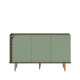 Buffet Bas 3 Portes 5 Niches Vert Olive et Chêne 5 Pieds Bois L 136 H 79.2 P 39.3 cm