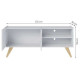 Meuble TV Bar 55 Pouces Blanc Pieds Bois 2 Portes 3 Niches L 135.8 H 58.7 P 36.1cm