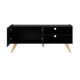 Meuble TV Bar 55 Pouces Noir Pieds Bois 2 Portes 3 Niches L 135.8 H 58.7 P 36.1cm