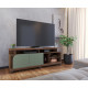 Meuble TV 75 Pouces Vert Olive et Chêne 2 Portes 9 Niches L 180 H 62 P 39.3 cm