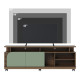 Meuble TV 75 Pouces Vert Olive et Chêne 2 Portes 9 Niches L 180 H 62 P 39.3 cm